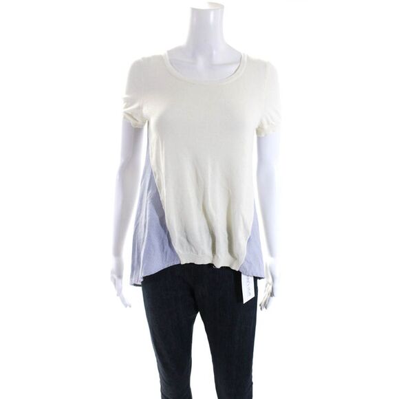 Moth Anthropologie Womens Short Sleeves Sweater White Blue Size Extra Small - Picture 1 of 5